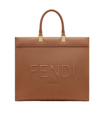 Fendi Medium Sunshine Leather Bag In Brown