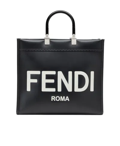 Fendi Medium Sunshine Leather Tote Bag In Black