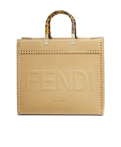 Fendi Medium Sunshine Leather Tote Bag In Nude