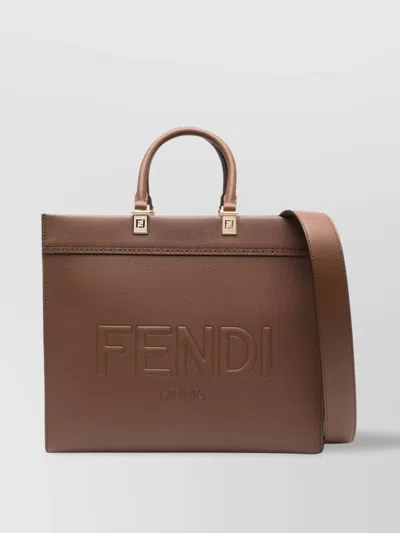 Fendi Medium Sunshine Leather Bag In Brown