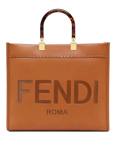Fendi Structured Top Handle Shopping Bag With Gold-tone Hardware In Brown