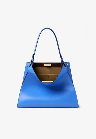 Fendi Medium Way Glossy Calf Leather Shoulder Bag In Blue