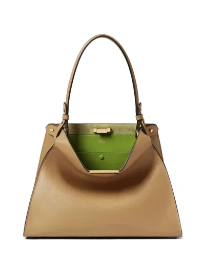 Fendi Women Fend Way Medium Leather Shoulder Bag With Contrasting Lining In Brown