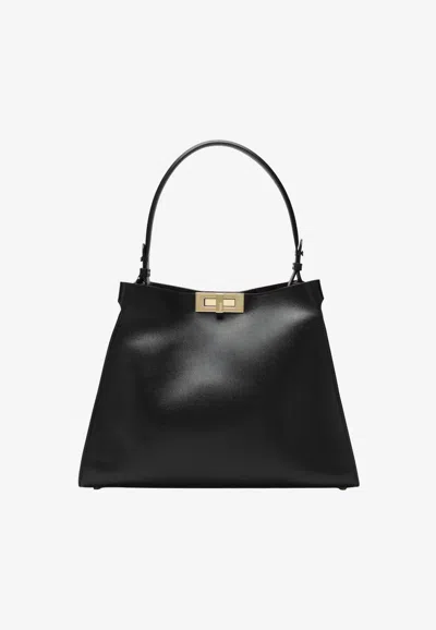 Fendi Medium Way Semi-gloss Calf Leather Shoulder Bag In Black