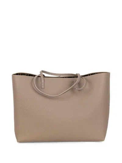 Fendi Mediumk Roll Grained Leather Tote Bag In Neutral