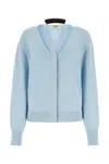 Fendi Light-blue Wool Blend Cardigan With Deep V Neckline In Blue