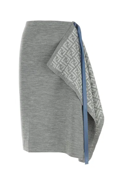 FENDI MELANGE GREY WOOL BLEND SKIRT
