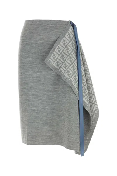 FENDI FENDI MELANGE GREY WOOL BLEND SKIRT