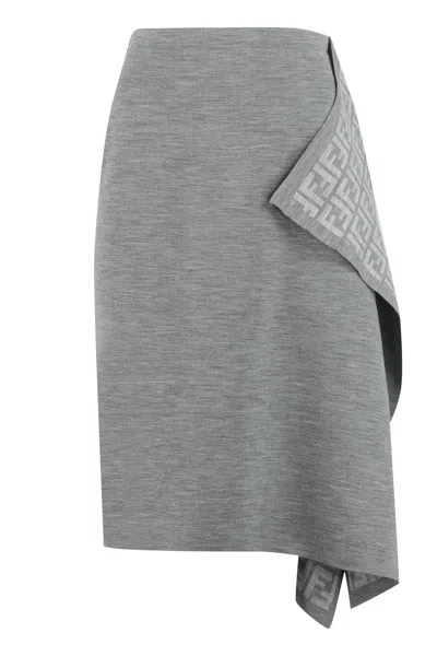 FENDI FENDI MELANGE GREY WOOL BLEND SKIRT