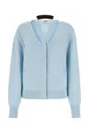 Fendi Light-blue Wool Blend Cardigan With Deep V Neckline
