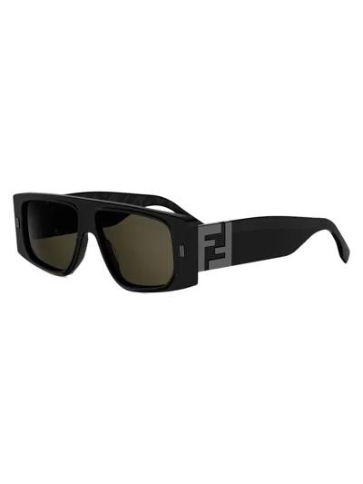 Fendi Men's 56mm Logo Square Sunglasses In Black