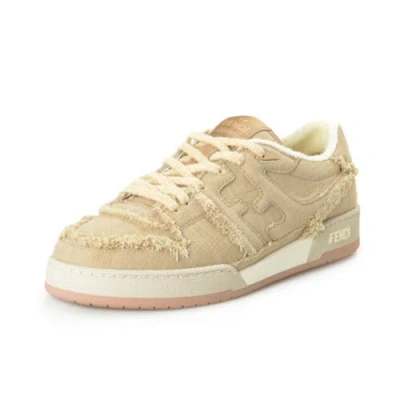 Pre-owned Fendi Men's "7e1495 An8l F1lqi" Beige Canvas Leather Fashion Sneakers Shoes