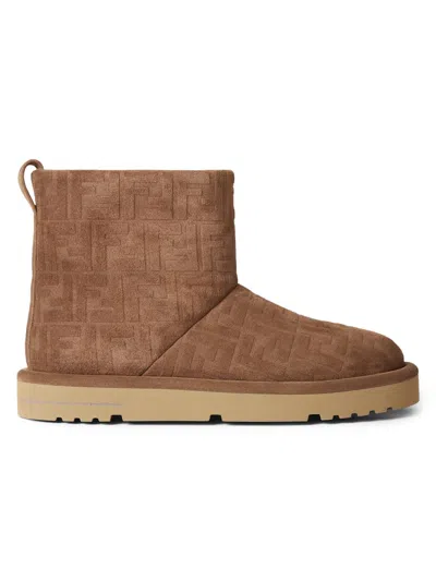 Fendi Men's Afterski Suede & Shearling Boots In Brown