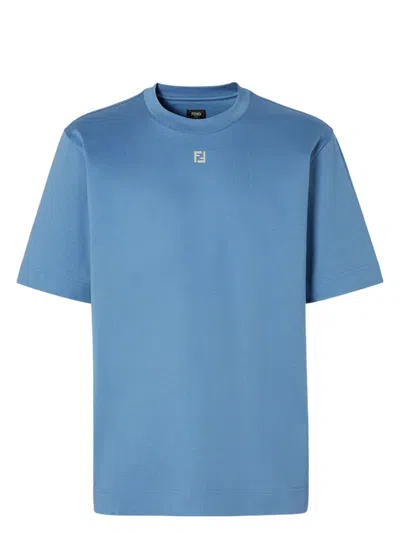 FENDI MEN'S AIR FORCE BLUE COTTON T-SHIRT