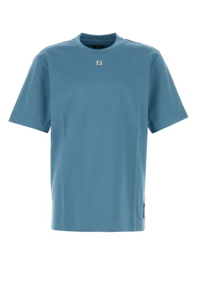 Fendi Men Air Force Blue Cotton T-shirt