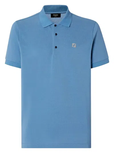 FENDI MEN'S AIR FORCE BLUE PIQUET POLO SHIRT