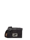Fendi Double Baguette Grained Leather Messenger Bag In Black