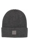 Fendi Logo Cap With Fold-over Cuff And Ribbed Texture In Grey
