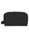Fendi Ff Fabric Toiletry Case With Leather Handle In Black