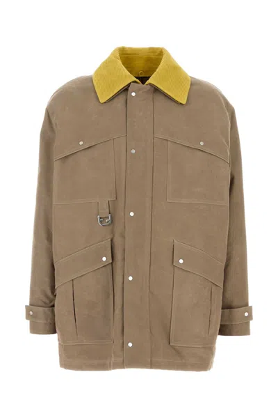 Fendi Men Beige Canvas Coat In Brown