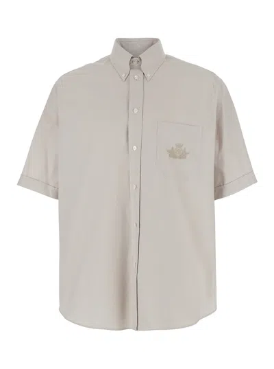 FENDI FENDI MEN BEIGE SHIRT WITH BUTTON-DOWN COLLAR AND LOGO EMBROIDERY ON THE FRONT IN COTTON MAN
