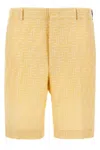 Fendi Pantaloni Corti In Jacquard Ff Di Lino Giallo In Yellow