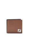 Fendi Leather And Ff Canvas Compact Bi-fold Wallet In Brown