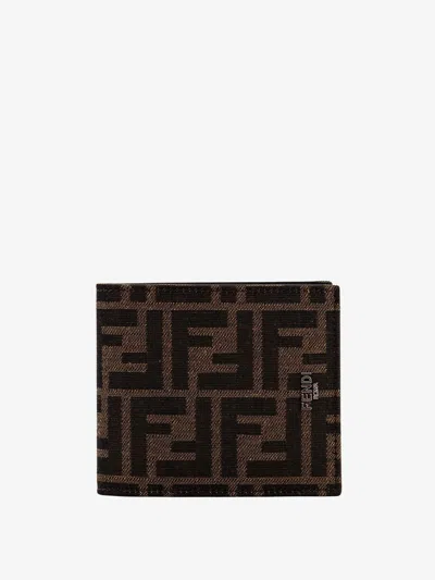 Fendi Men Bifold Wallet In Ff Jacquard Fabric In Brown