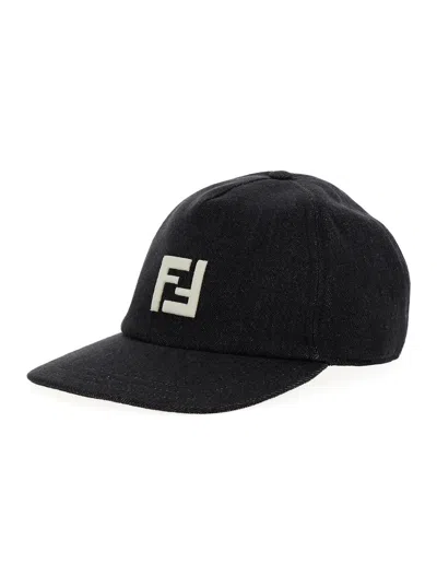 Fendi Men Black Baseball Cap With Embroidered Ff Logo In Cotton Man In Brown