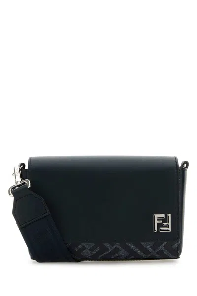 Fendi Men Black Canvas And Leather Compact Crossbody Bag
