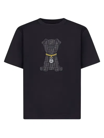 Fendi Men Black Cotton Maxi Ito Patch T-shirt