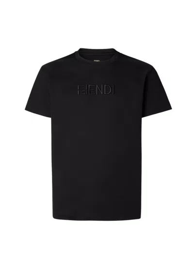 Fendi Slim Fit Cotton T-shirt In Black