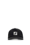 Fendi Men Denim Baseball Hat With Logo Embroidery In Black