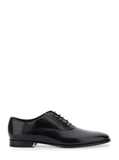 FENDI FENDI MEN BLACK LACE-UP SHOES WITH ALMOND TOE AND FRONT LACES IN LEATHER MAN