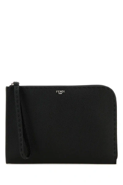 FENDI FENDI MEN BLACK LEATHER CLUTCH