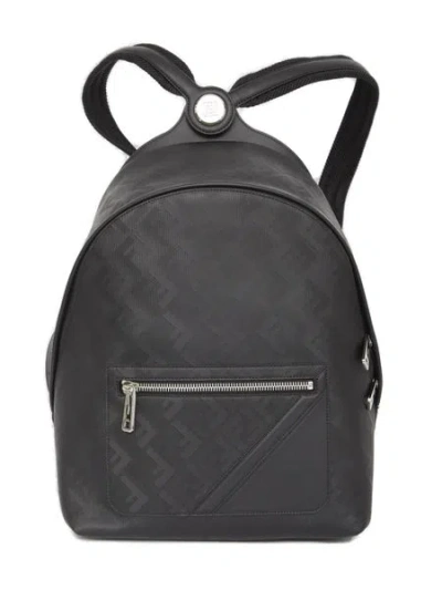 Fendi Men's Shadow Diagonal Black Leather Backpack