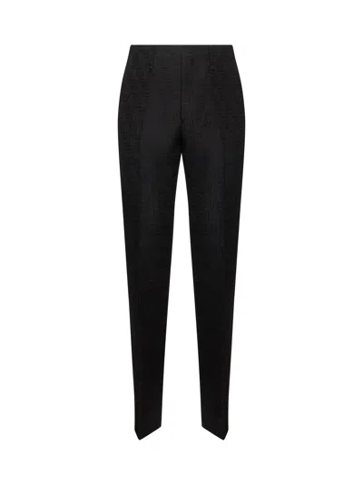 Fendi Men Black Linen And Cotton Ff Jacquard Trousers