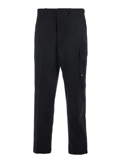 Fendi Men Black Pants With Cargo Pocket On The Side And Ff Embroidery On The Pocket In Cotton Man In Multi