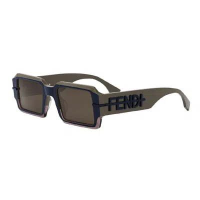Fendi Fe40073u50e Rectangle Full Rim Sunglasses In Blue