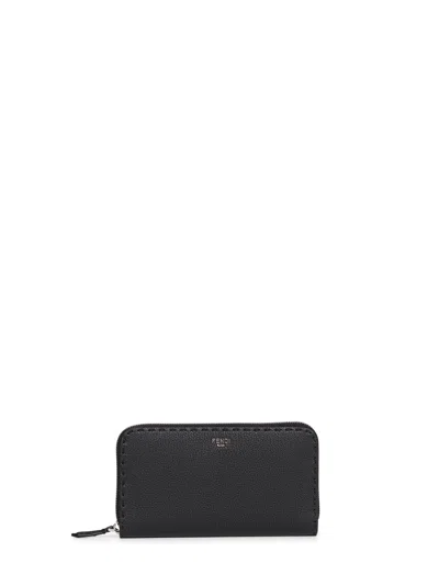 Fendi Men Black Selleria Zip-around Wallet