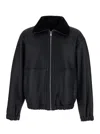 Fendi Men Black Shearling Jacket With Dropped Shoulders And Ff Patch On The Rear In Leather Man In Black