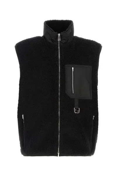 Fendi Teddy Fabric Vest High Collar Pockets Buckle In Black