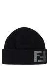 Fendi Men Black Wool Blend Beanie Hat In Black