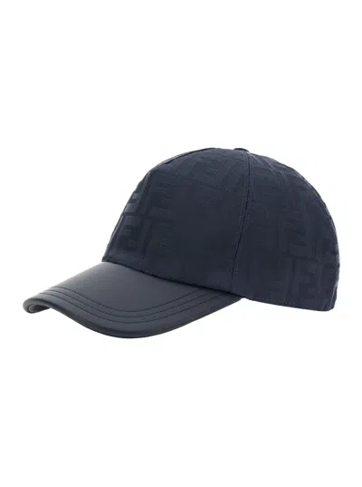 Fendi Men Blue Baseball Cap With Curved Brim In Ff Canvas Man