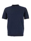Fendi Men Blue Crewneck T-shirt With All-over Ff Logo Embroidery In Cotton Man In Blue