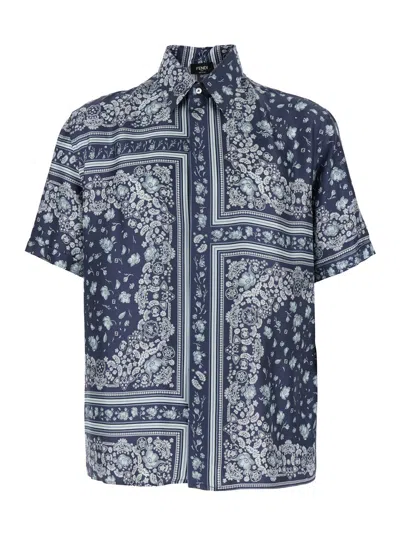 FENDI FENDI MEN BLUE SHIRT WITH ALL-OVER BANDANA PRINT IN SILK MAN