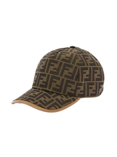 Fendi Men Brown Baseball Cap With All-over Ff Motif Man In Gray
