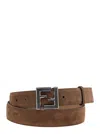 Fendi Men Brown Belt With Ff Buckle Closure In Suede Man In Multi