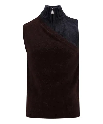 Fendi Men's Brown Layered Knit Vest In Black