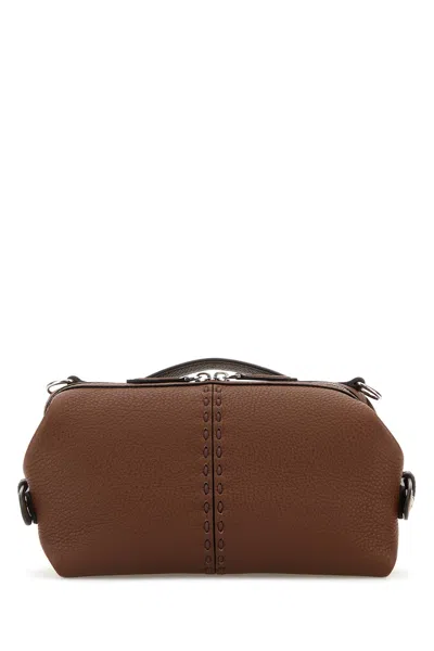 Fendi Men Brown Leather Small  Siesta Ff Selleria Handbag